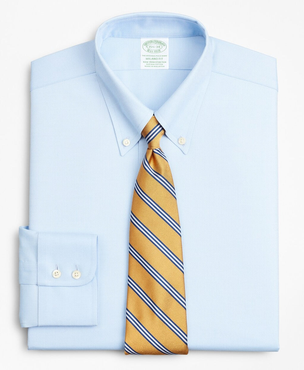 Stretch Milano Slim-Fit Dress Shirt, Non-Iron Royal Oxford Button-Down Collar