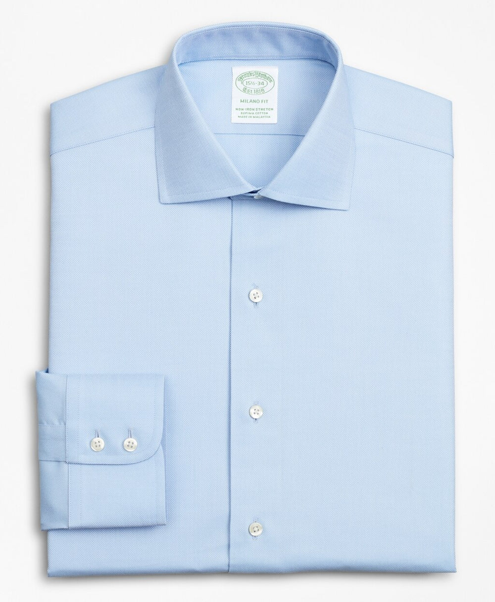 Stretch Milano Slim-Fit Dress Shirt, Non-Iron Royal Oxford English Collar