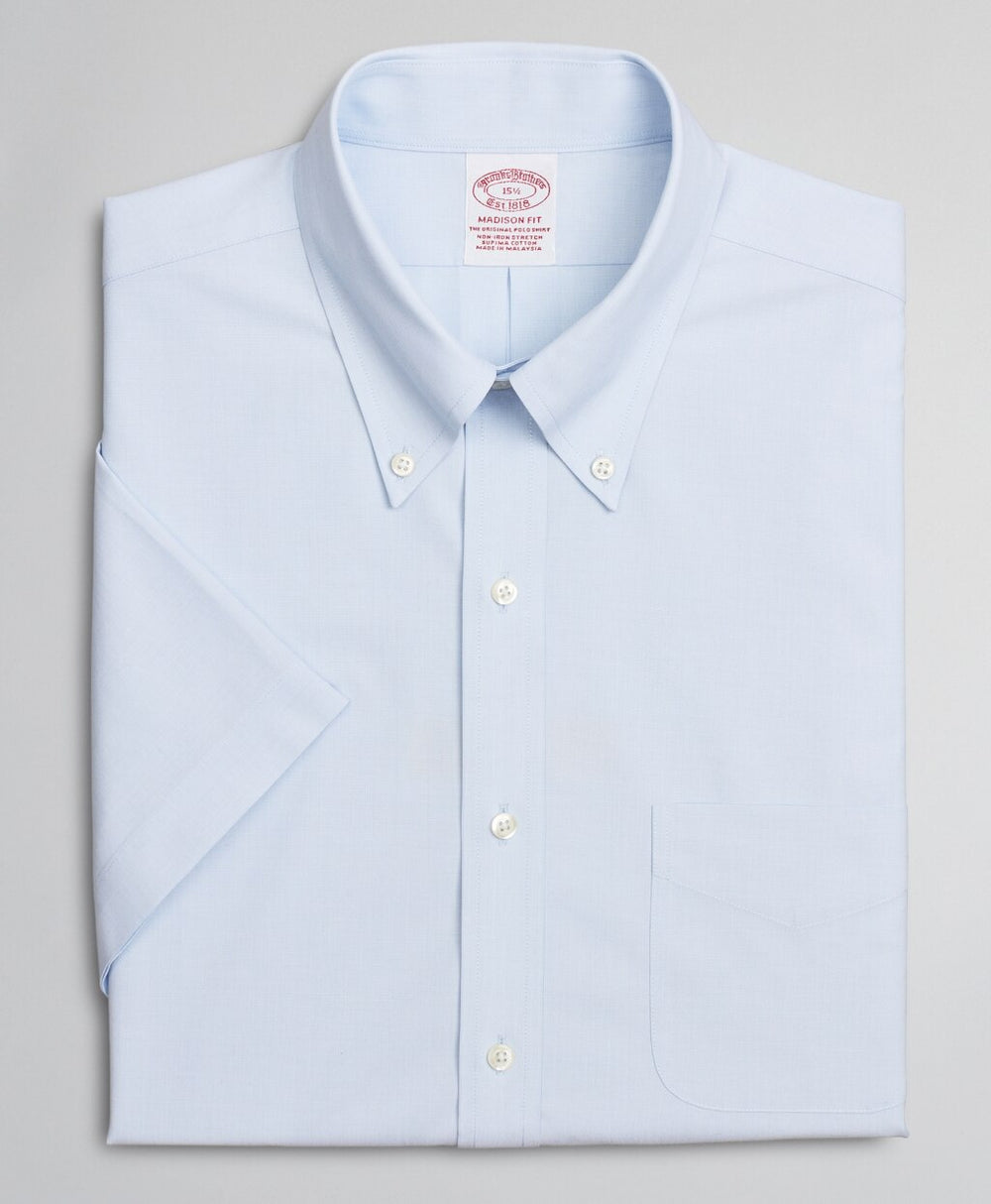 Stretch Madison Classic-Fit Dress Shirt, Non-Iron Poplin End-on-End Short-Sleeve