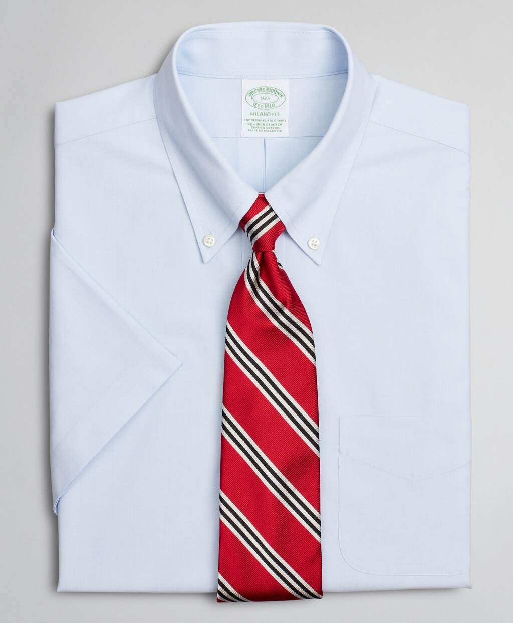 Stretch Milano Slim-Fit Dress Shirt, Non-Iron Poplin  End-on-End Short-Sleeve