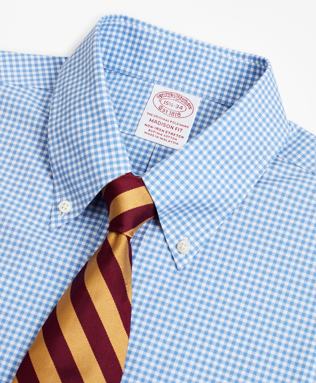 Stretch Madison Classic-Fit Dress Shirt, Non-Iron Poplin Button-Down Collar Gingham