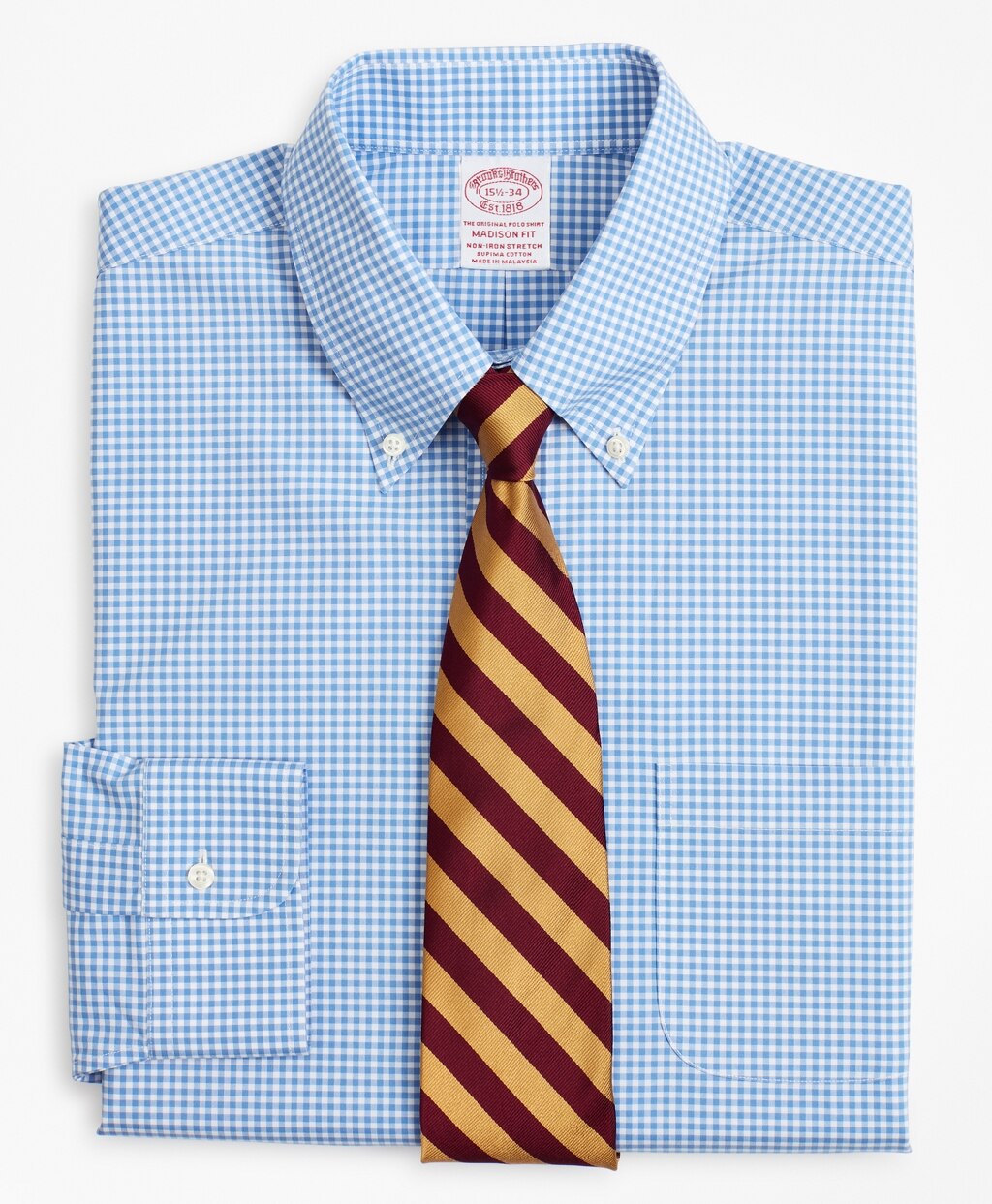Stretch Madison Classic-Fit Dress Shirt, Non-Iron Poplin Button-Down Collar Gingham