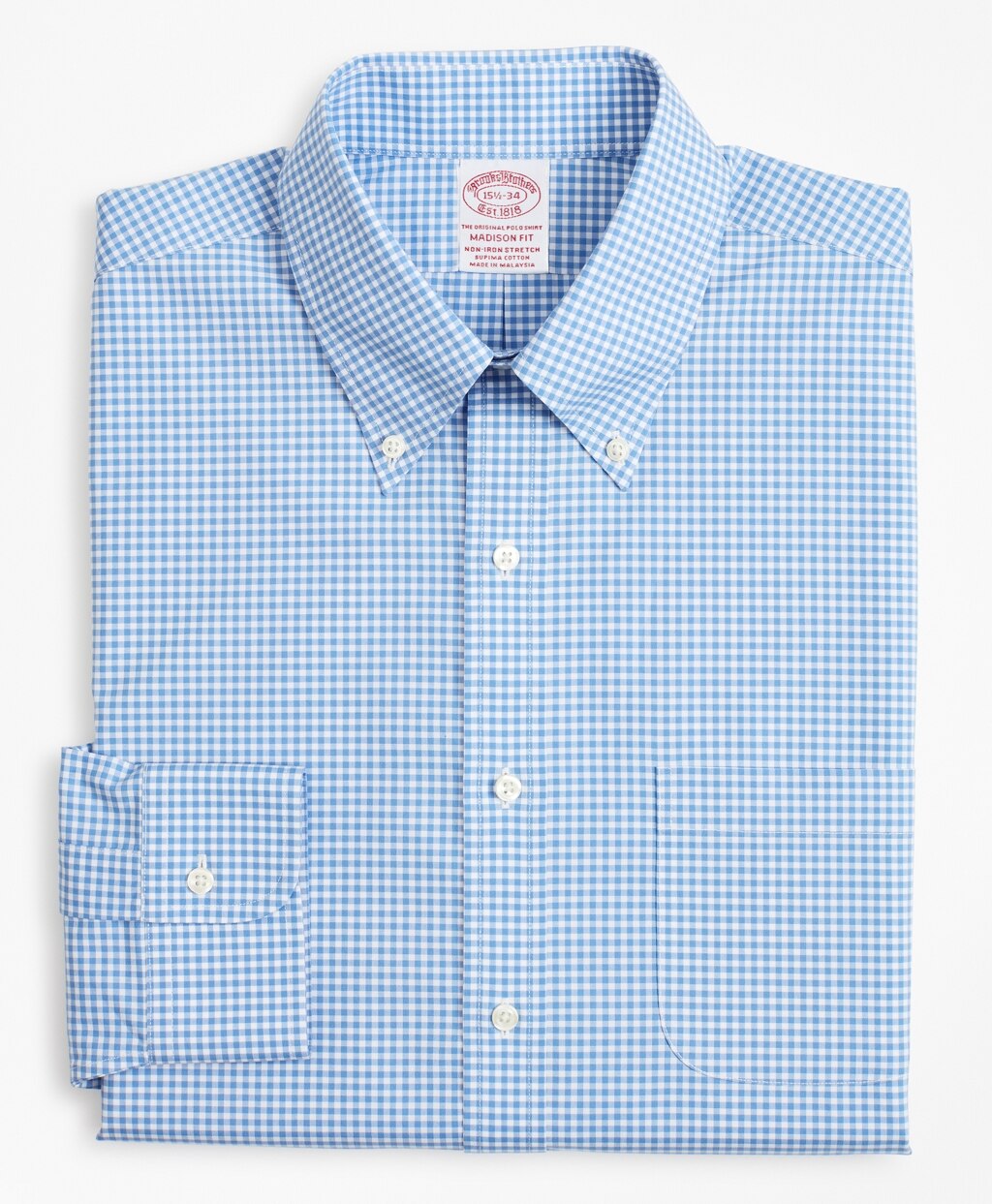 Stretch Madison Classic-Fit Dress Shirt, Non-Iron Poplin Button-Down Collar Gingham