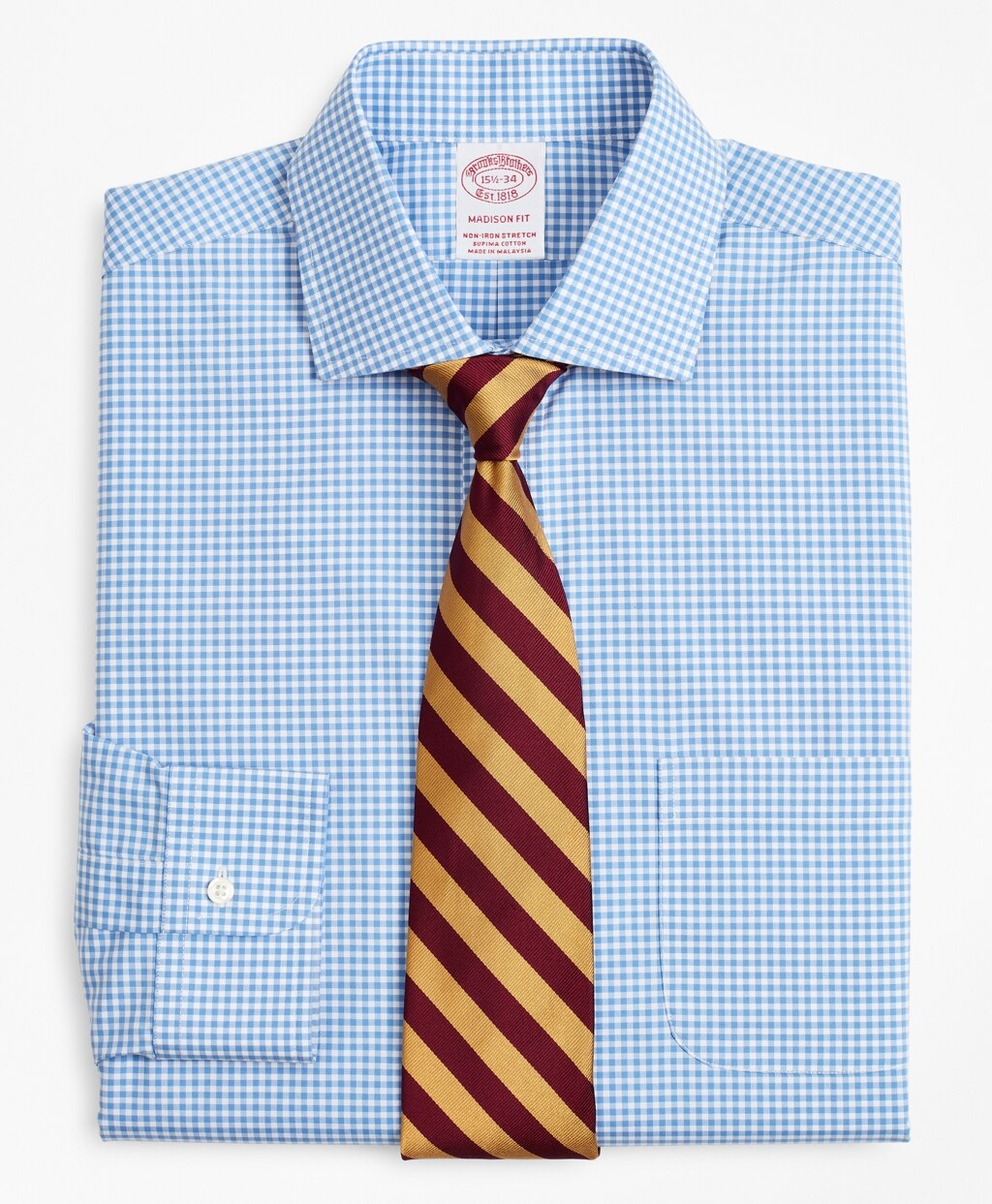 Stretch Madison Classic-Fit Dress Shirt, Non-Iron Poplin English Collar Gingham