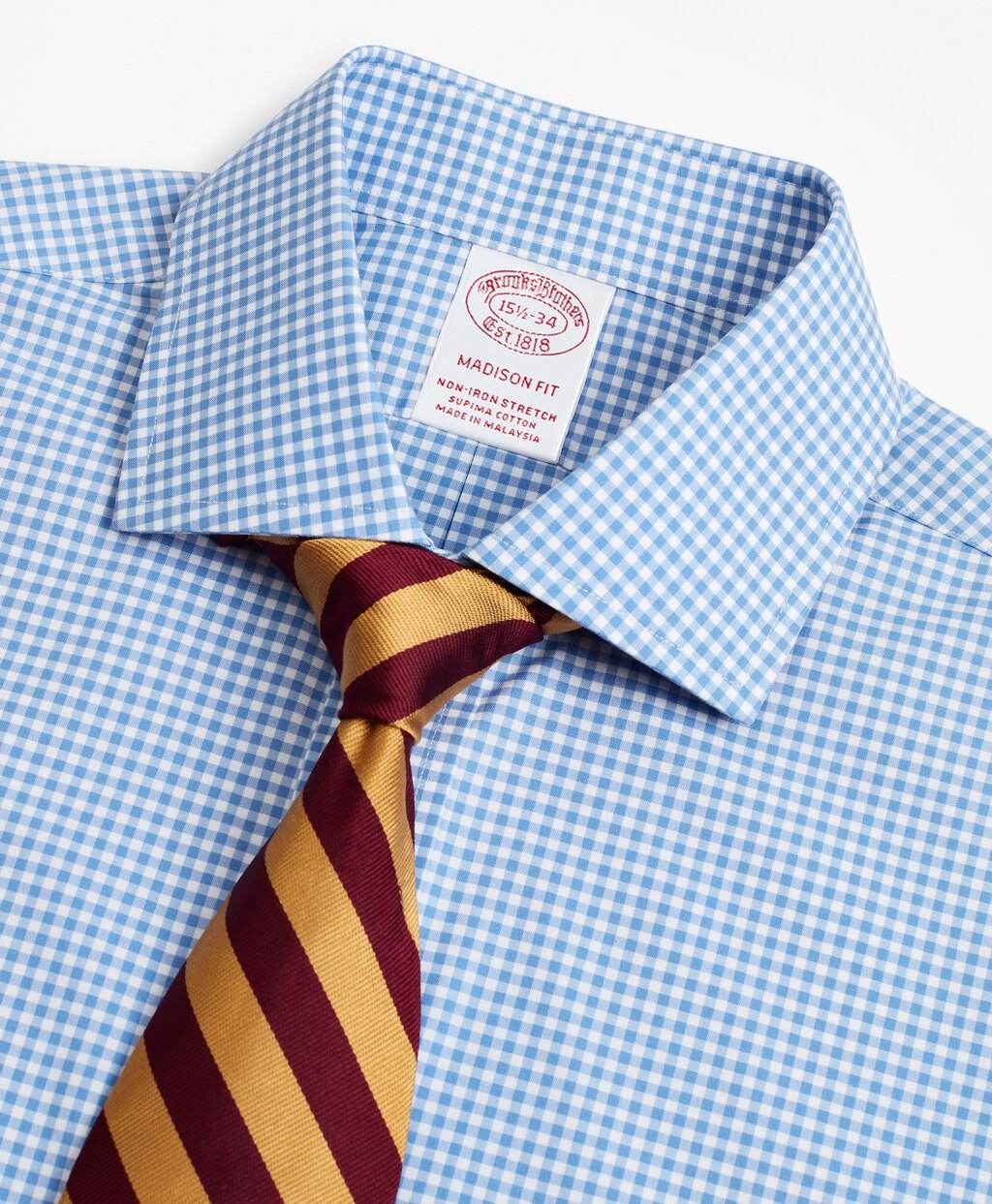 Stretch Madison Classic-Fit Dress Shirt, Non-Iron Poplin English Collar Gingham