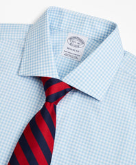 Stretch Regent Fitted Dress Shirt, Non-Iron Poplin English Collar French Cuff Gingham