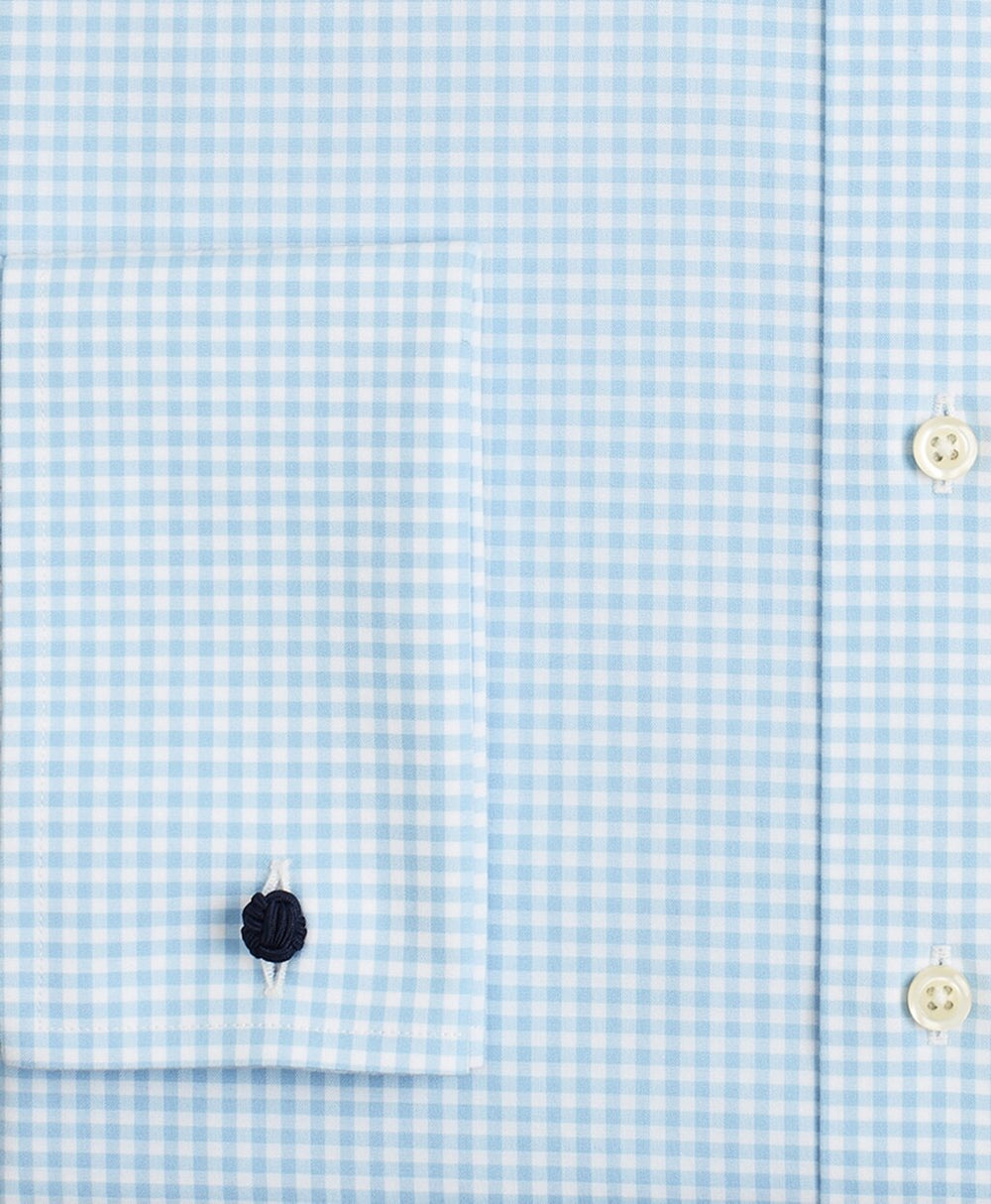 Stretch Regent Fitted Dress Shirt, Non-Iron Poplin English Collar French Cuff Gingham