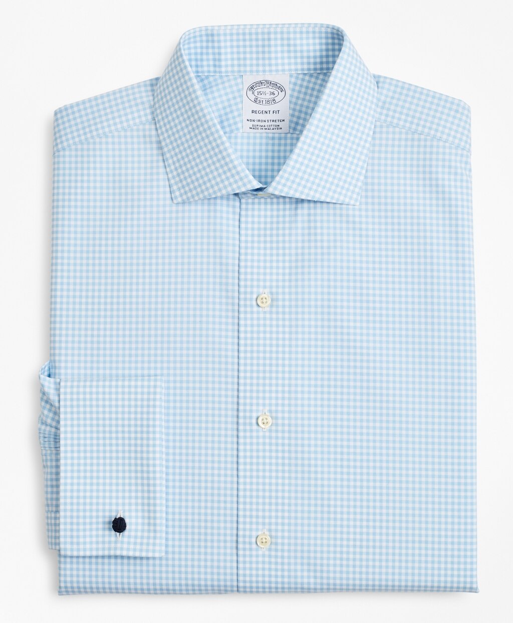 Stretch Regent Fitted Dress Shirt, Non-Iron Poplin English Collar French Cuff Gingham