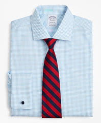 Stretch Regent Fitted Dress Shirt, Non-Iron Poplin English Collar French Cuff Gingham