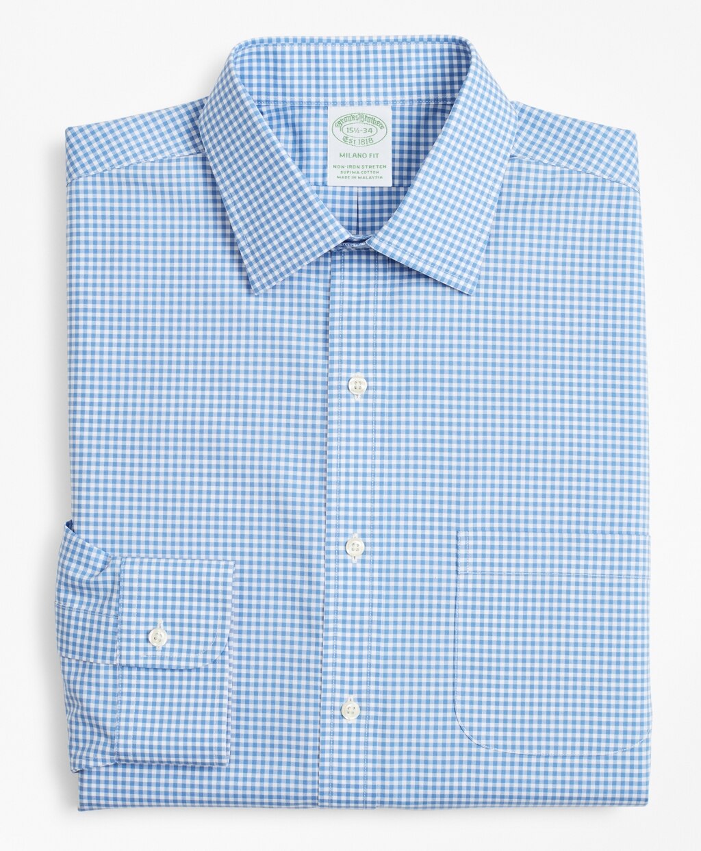 Stretch Milano Slim-Fit Dress Shirt, Non-Iron Poplin Ainsley Collar Gingham