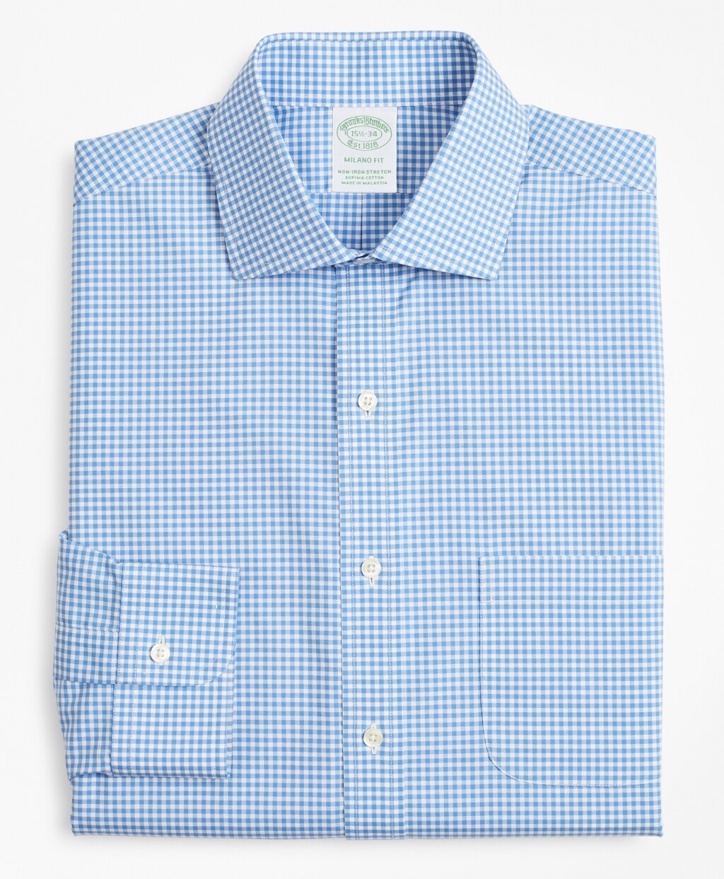 Stretch Milano Slim-Fit Dress Shirt, Non-Iron Poplin English Collar Gingham