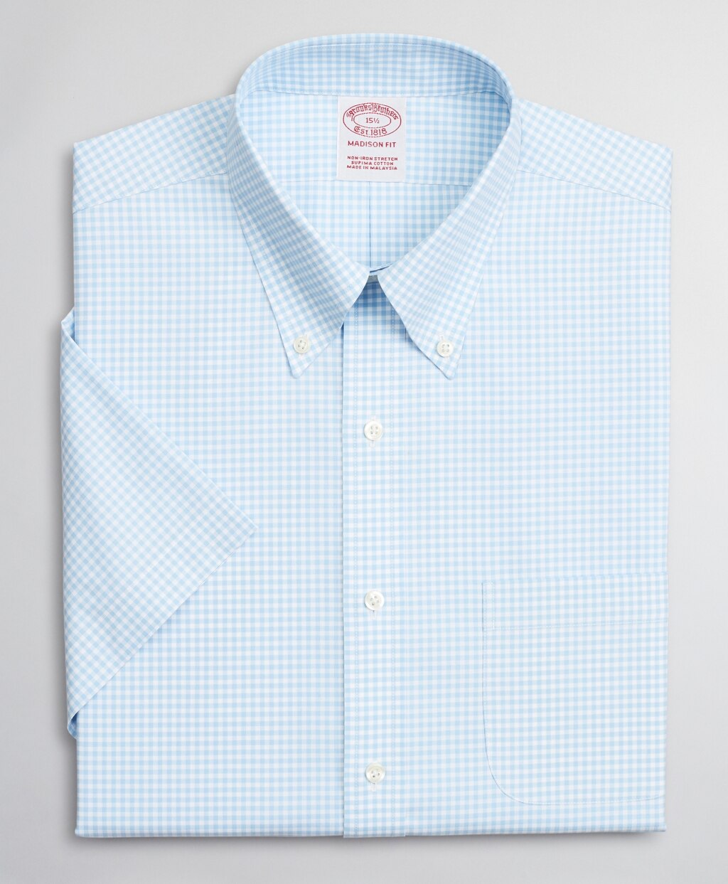 Stretch Madison Classic-Fit Dress Shirt, Non-Iron Poplin Short-Sleeve Gingham