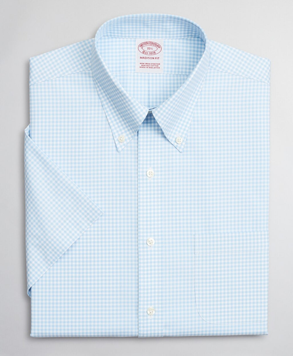 Stretch Madison Classic-Fit Dress Shirt, Non-Iron Poplin Short-Sleeve Gingham