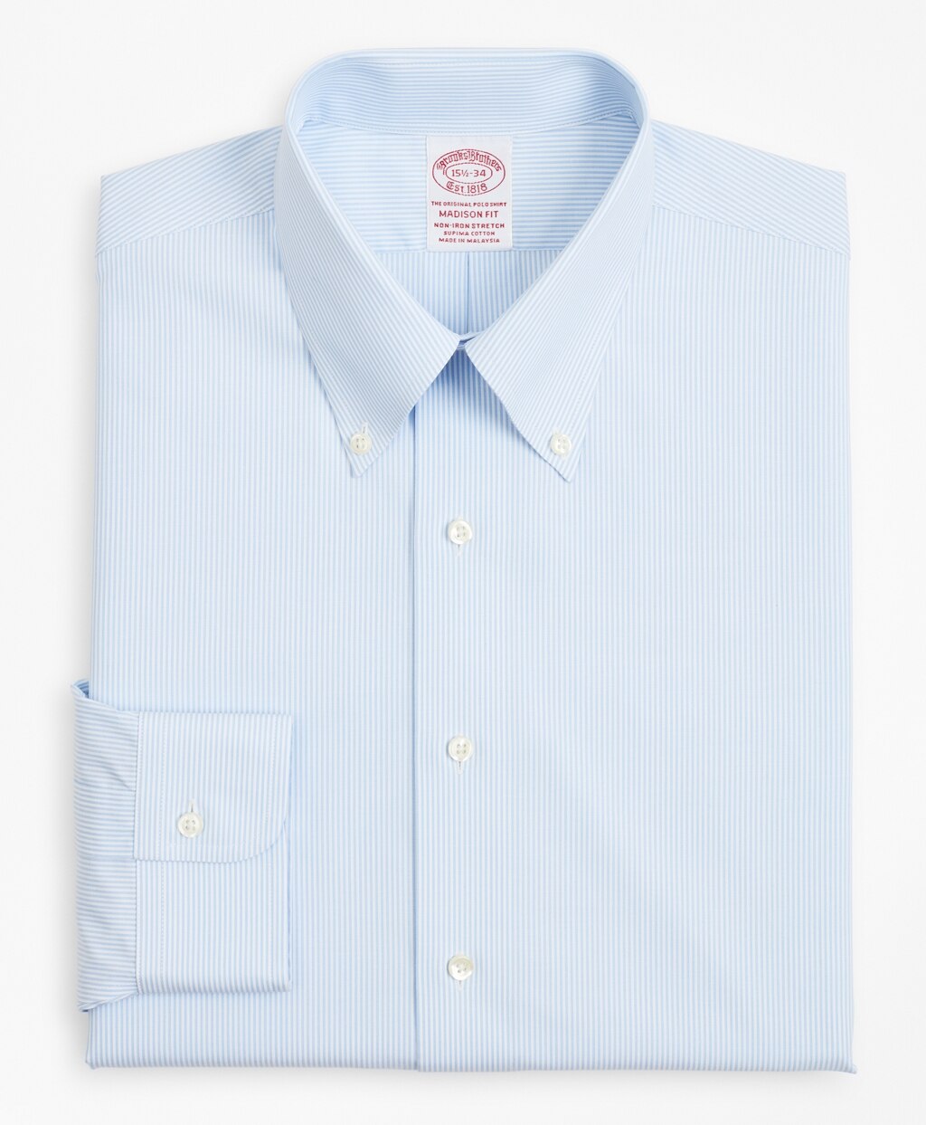 Stretch Madison Classic-Fit Dress Shirt, Non-Iron Poplin Button-Down Collar Fine Stripe