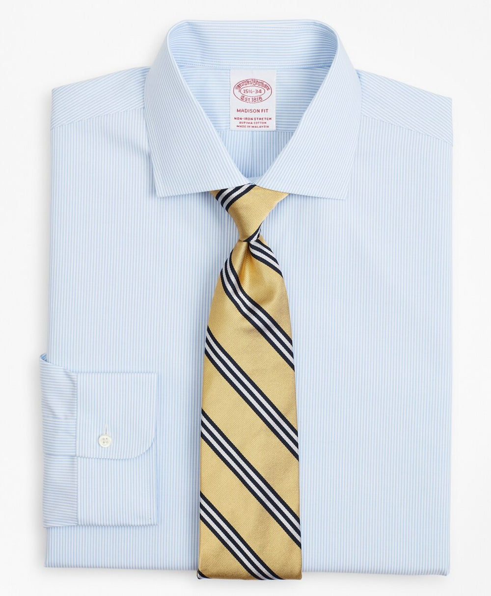 Stretch Madison Classic-Fit Dress Shirt, Non-Iron Poplin English Collar Fine Stripe