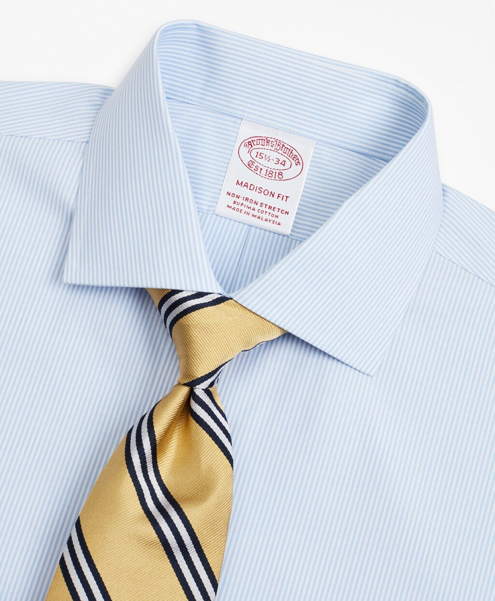Stretch Madison Classic-Fit Dress Shirt, Non-Iron Poplin English Collar Fine Stripe