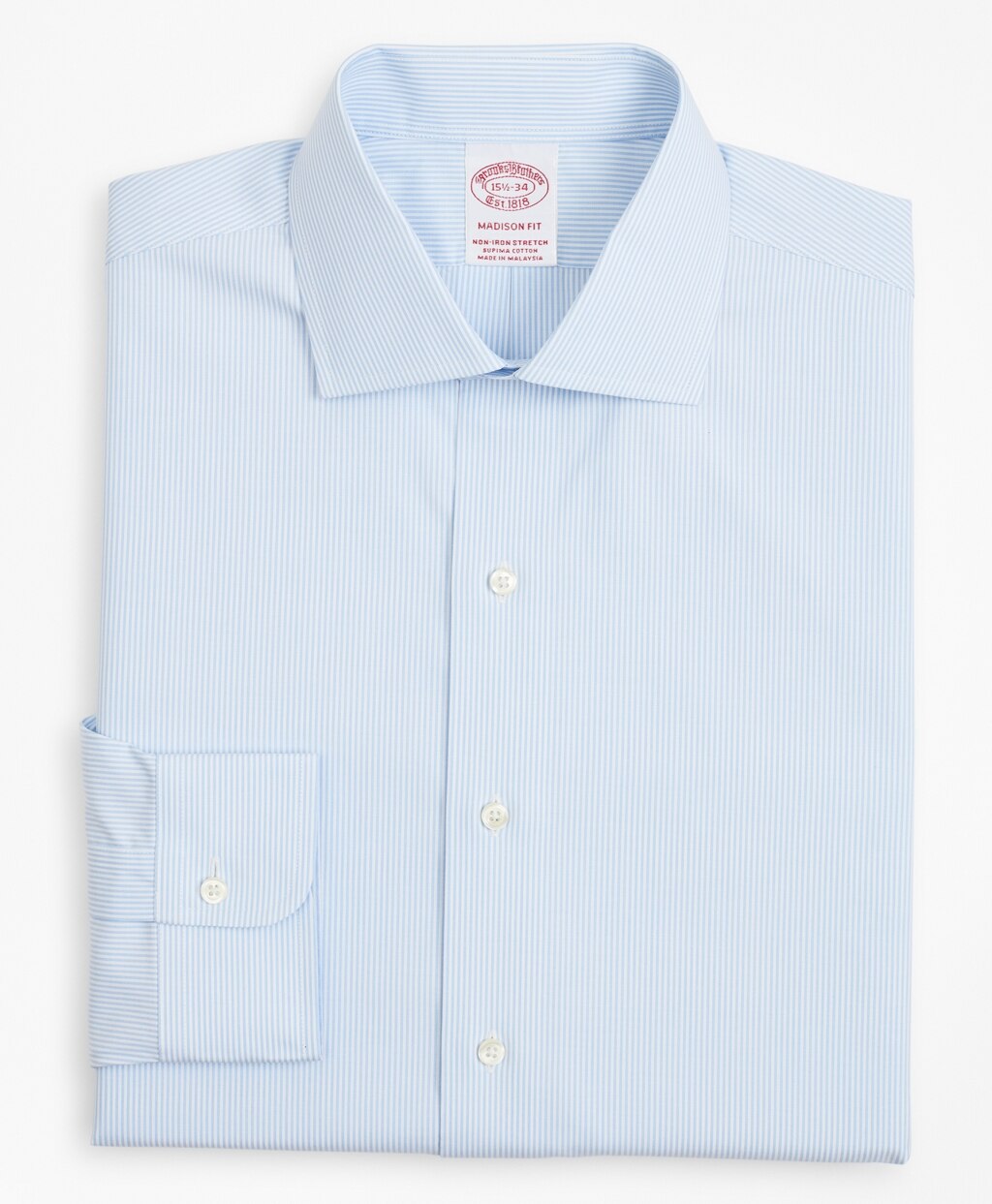Stretch Madison Classic-Fit Dress Shirt, Non-Iron Poplin English Collar Fine Stripe