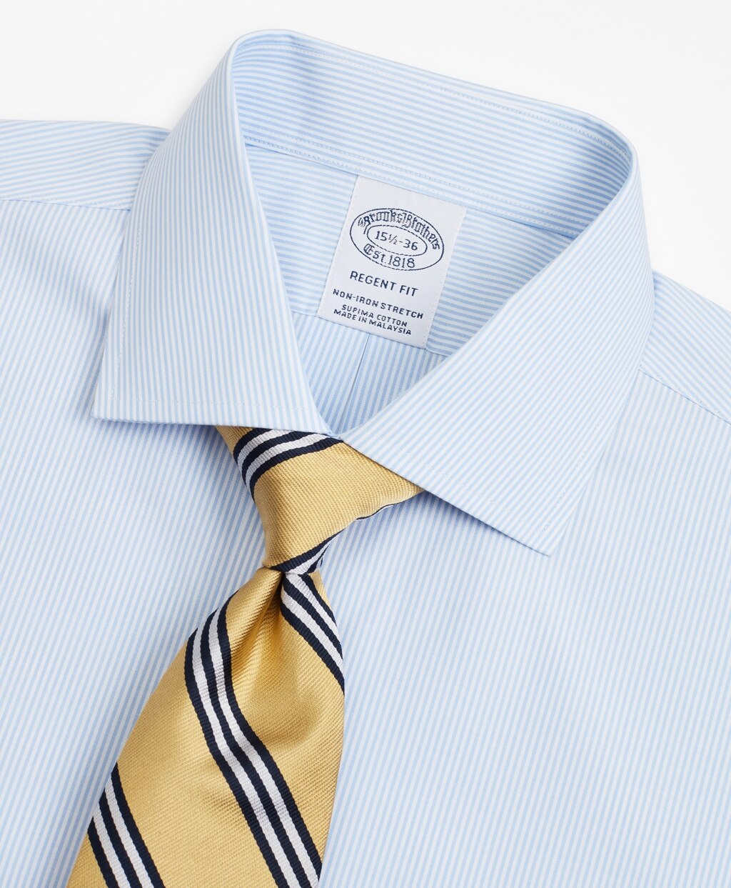 Stretch Regent Fitted Dress Shirt, Non-Iron Poplin English Collar Fine Stripe