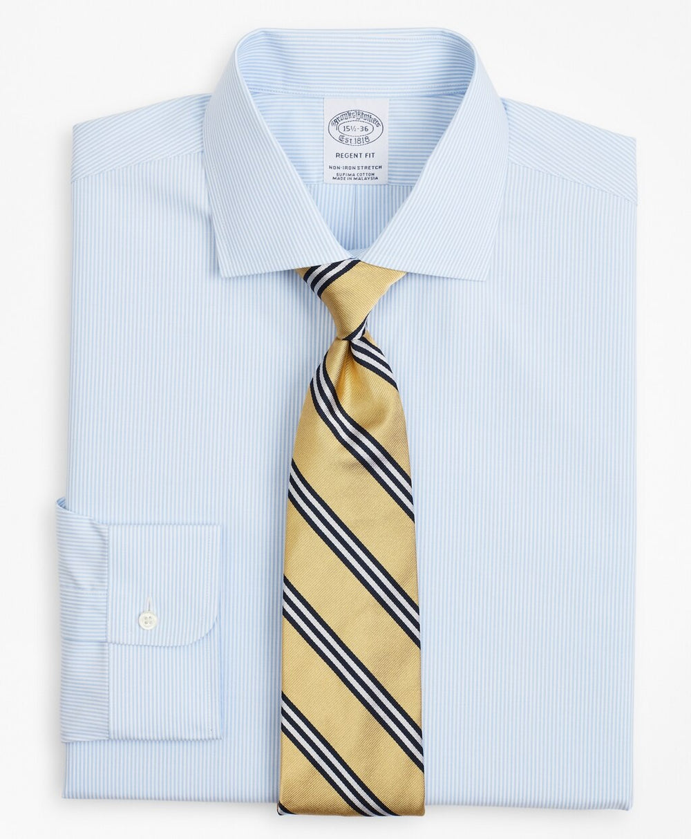 Stretch Regent Fitted Dress Shirt, Non-Iron Poplin English Collar Fine Stripe