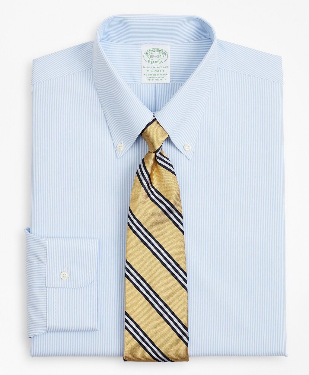 Stretch Milano Slim-Fit Dress Shirt, Non-Iron Poplin Button-Down Collar Fine Stripe