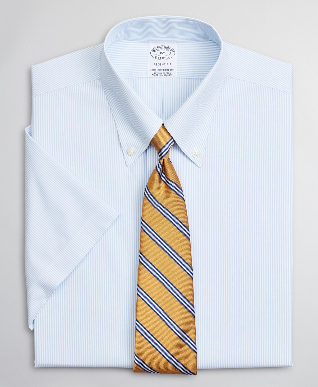 Stretch Regent Fitted Dress Shirt, Non-Iron Poplin Short-Sleeve Fine Stripe