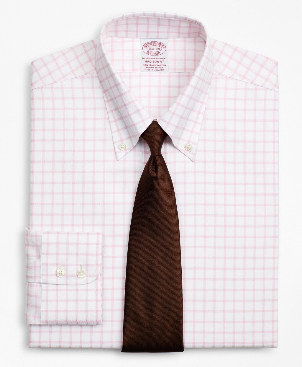 Stretch Madison Classic-Fit Dress Shirt, Non-Iron Twill Button-Down Collar Grid Check