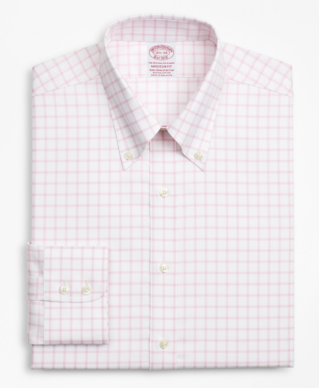Stretch Madison Classic-Fit Dress Shirt, Non-Iron Twill Button-Down Collar Grid Check