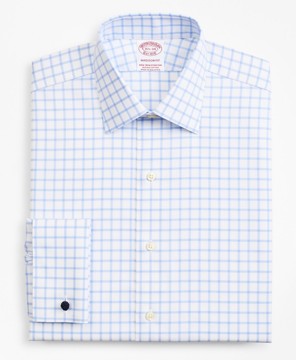 Stretch Madison Classic-Fit Dress Shirt, Non-Iron Twill Ainsley Collar French Cuff  Grid Check
