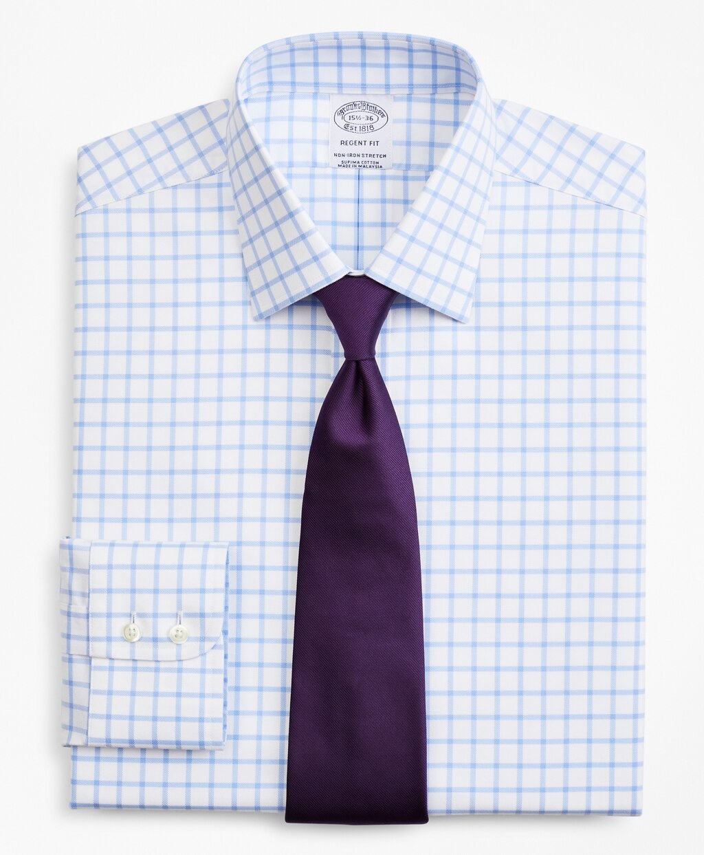 Stretch Regent Fitted Dress Shirt, Non-Iron Twill Ainsley Collar Grid Check