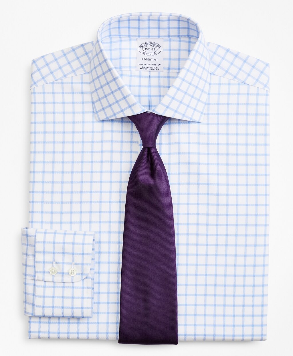 Stretch Regent Fitted Dress Shirt, Non-Iron Twill English Collar Grid Check