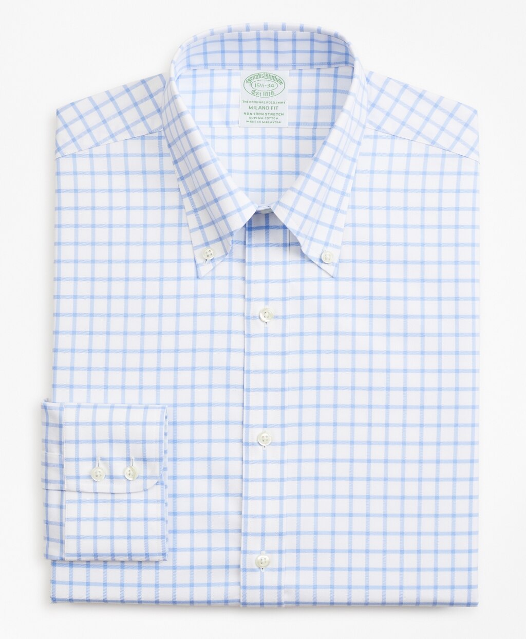Stretch Milano Slim-Fit Dress Shirt, Non-Iron Twill Button-Down Collar Grid Check