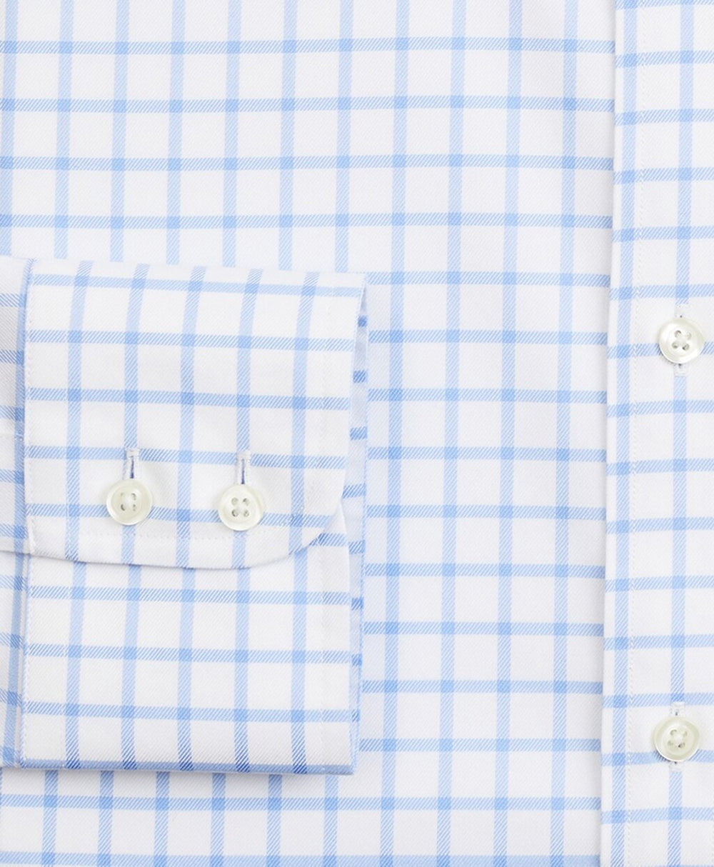 Stretch Milano Slim-Fit Dress Shirt, Non-Iron Twill English Collar Grid Check