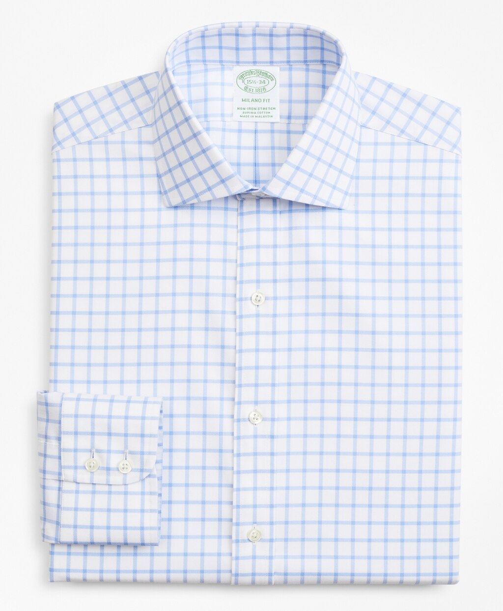 Stretch Milano Slim-Fit Dress Shirt, Non-Iron Twill English Collar Grid Check