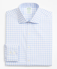 Stretch Milano Slim-Fit Dress Shirt, Non-Iron Twill English Collar Grid Check