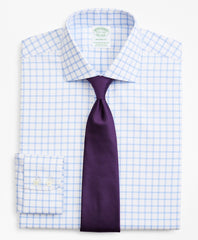 Stretch Milano Slim-Fit Dress Shirt, Non-Iron Twill English Collar Grid Check