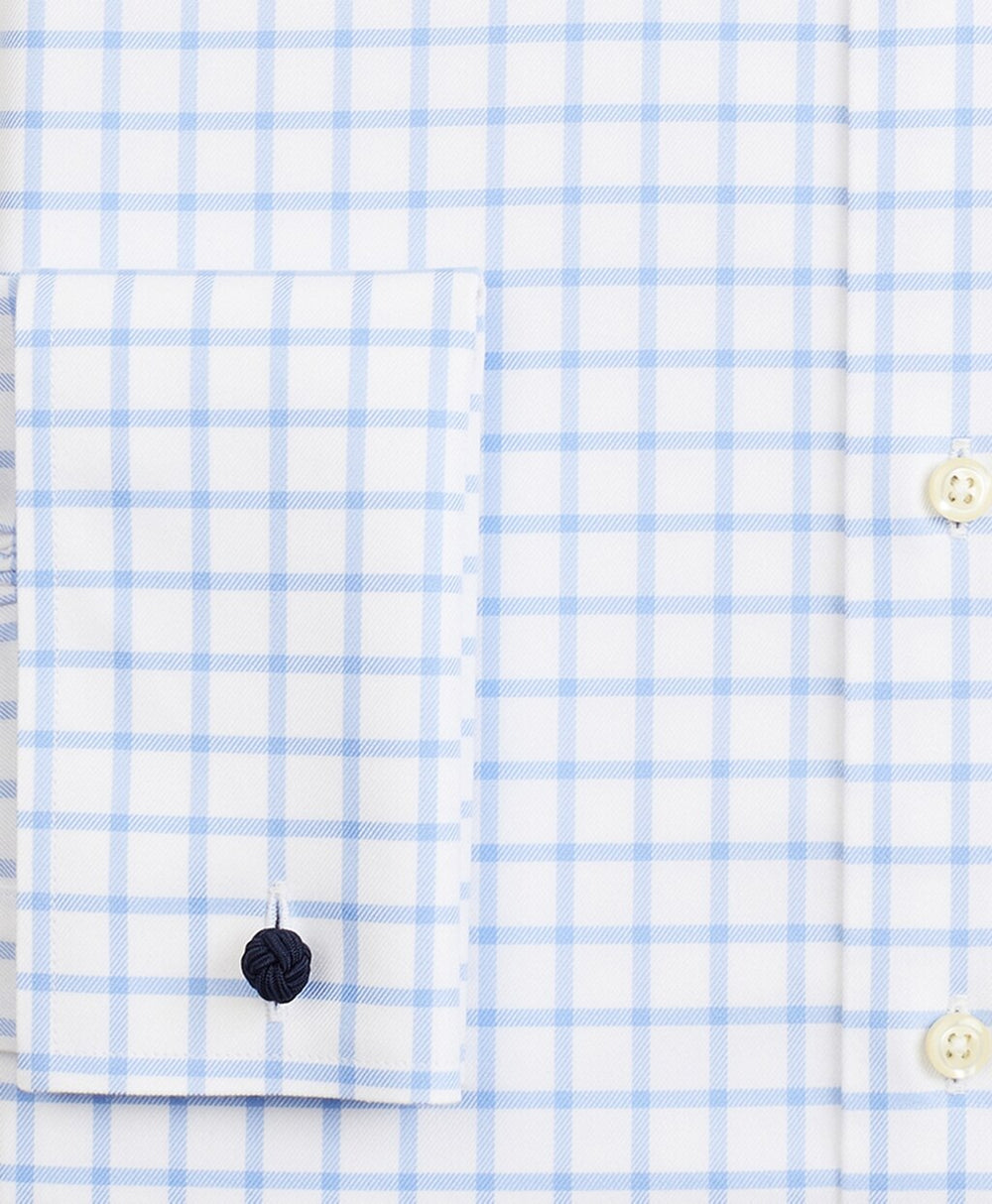 Stretch Milano Slim-Fit Dress Shirt, Non-Iron Twill Ainsley Collar French Cuff Grid Check
