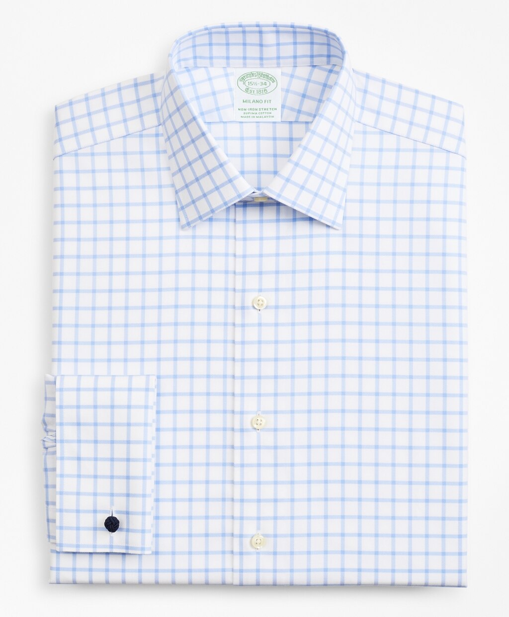 Stretch Milano Slim-Fit Dress Shirt, Non-Iron Twill Ainsley Collar French Cuff Grid Check