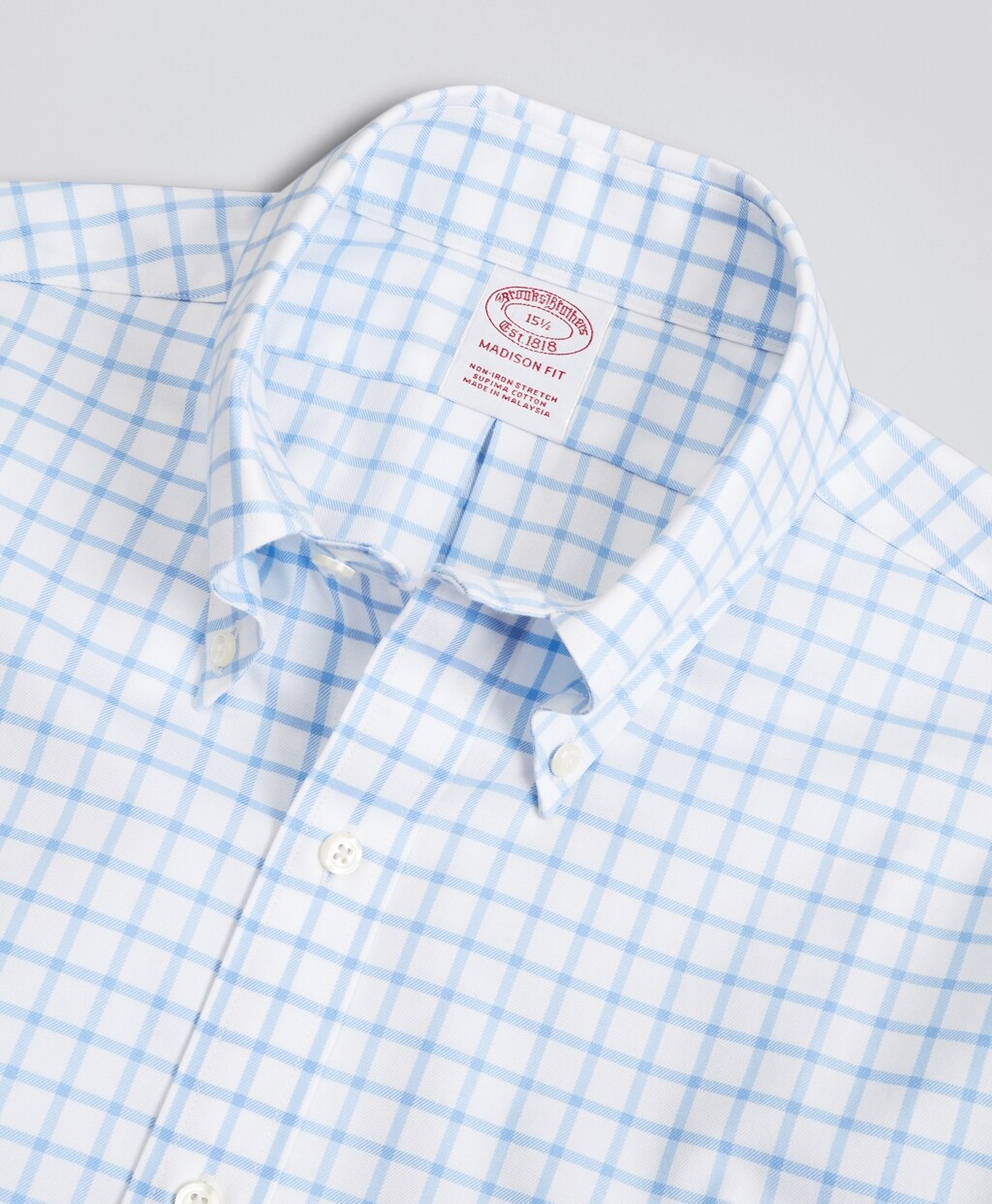 Stretch Madison Classic-Fit Dress Shirt, Non-Iron Twill Short-Sleeve Grid Check