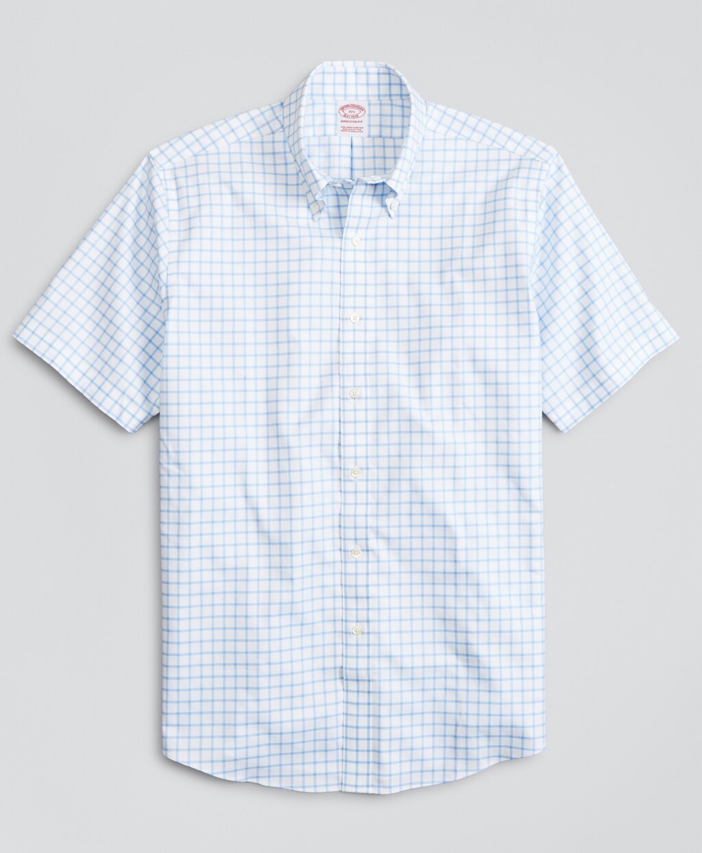Stretch Madison Classic-Fit Dress Shirt, Non-Iron Twill Short-Sleeve Grid Check