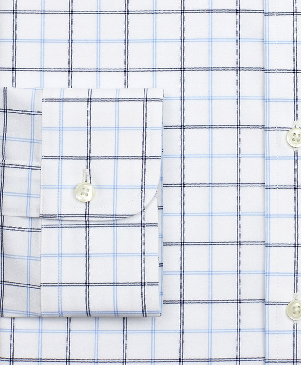 Stretch Regent Fitted Dress Shirt, Non-Iron Poplin Button-Down Collar Double-Grid Check