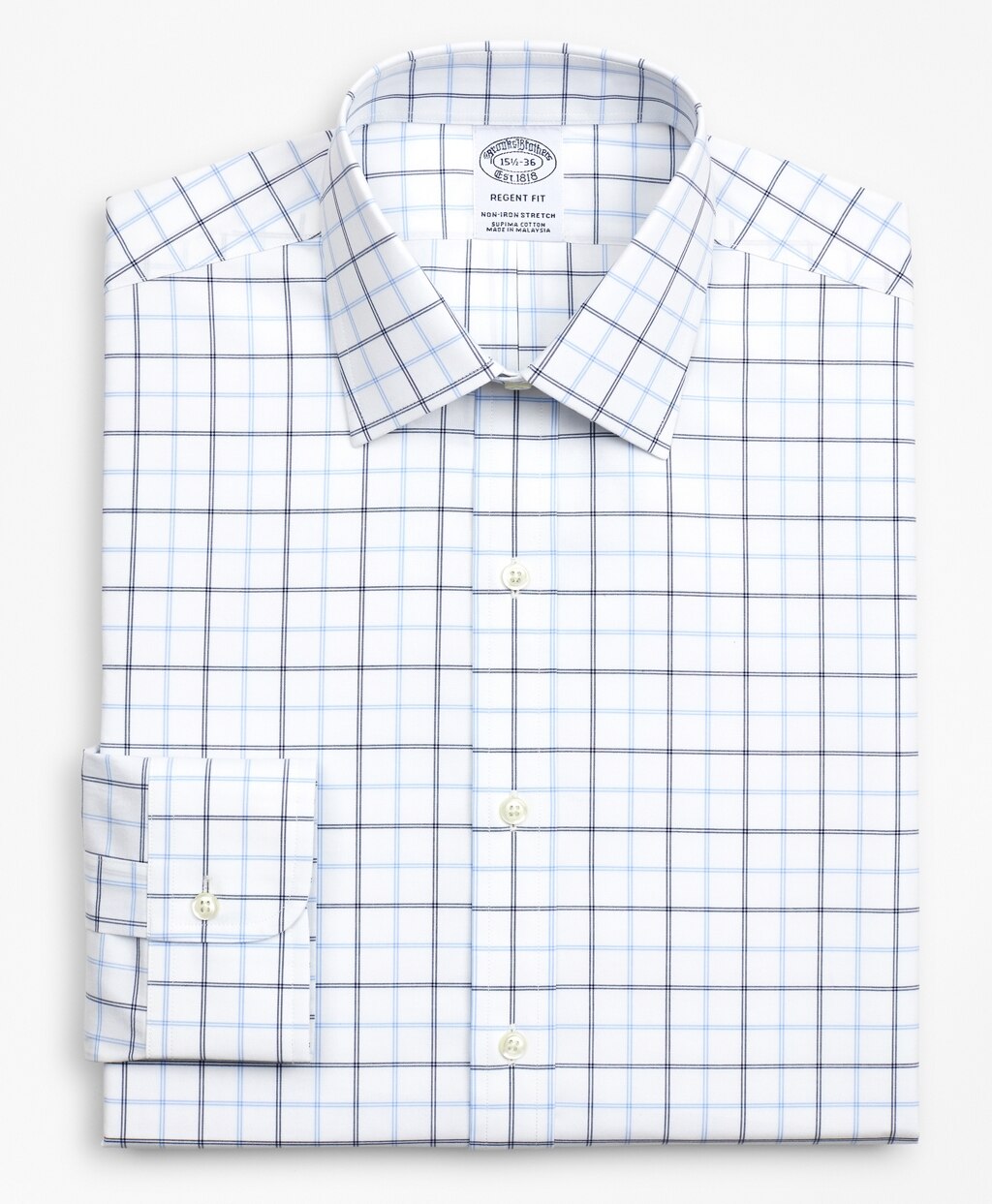 Stretch Regent Fitted Dress Shirt, Non-Iron Poplin Ainsley Collar Double-Grid Check