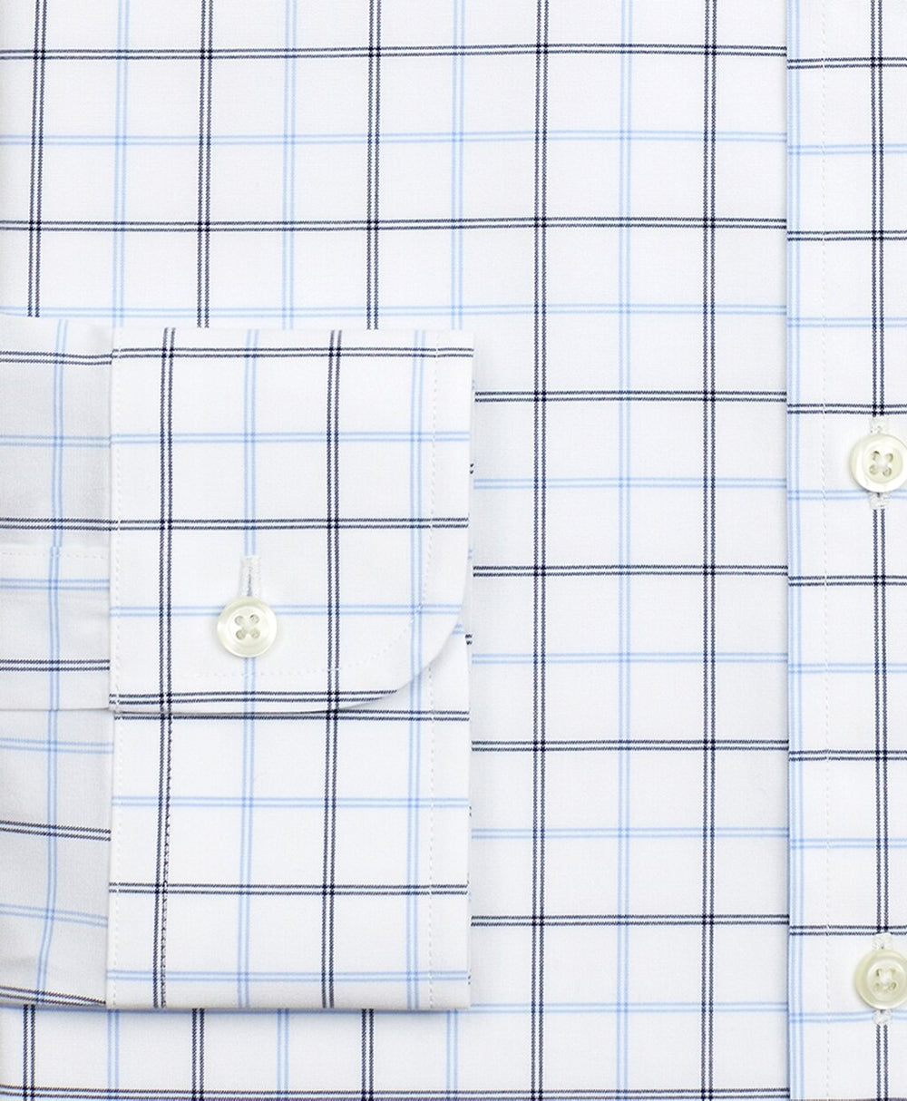 Stretch Regent Fitted Dress Shirt, Non-Iron Poplin English Collar Double-Grid Check