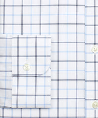 Stretch Regent Fitted Dress Shirt, Non-Iron Poplin English Collar Double-Grid Check