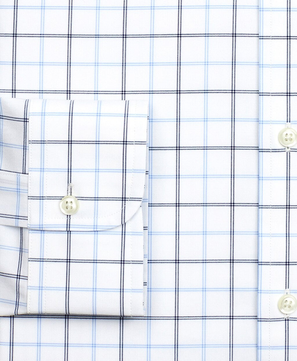 Stretch Milano Slim-Fit Dress Shirt, Non-Iron Poplin Ainsley Collar Double-Grid Check