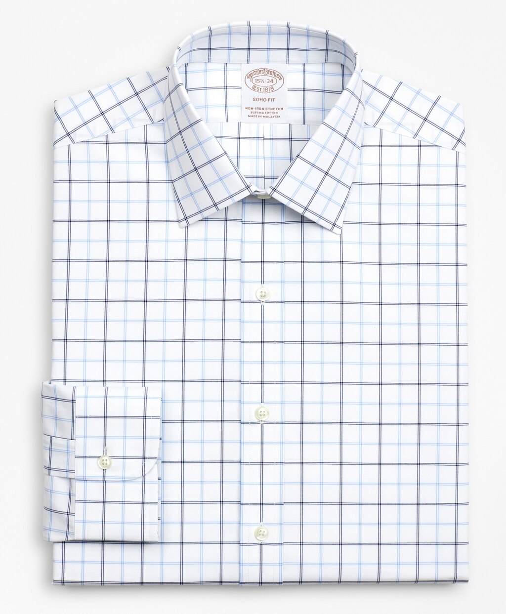 Stretch Soho Extra-Slim-Fit Dress Shirt, Non-Iron Poplin Ainsley Collar Double-Grid Check