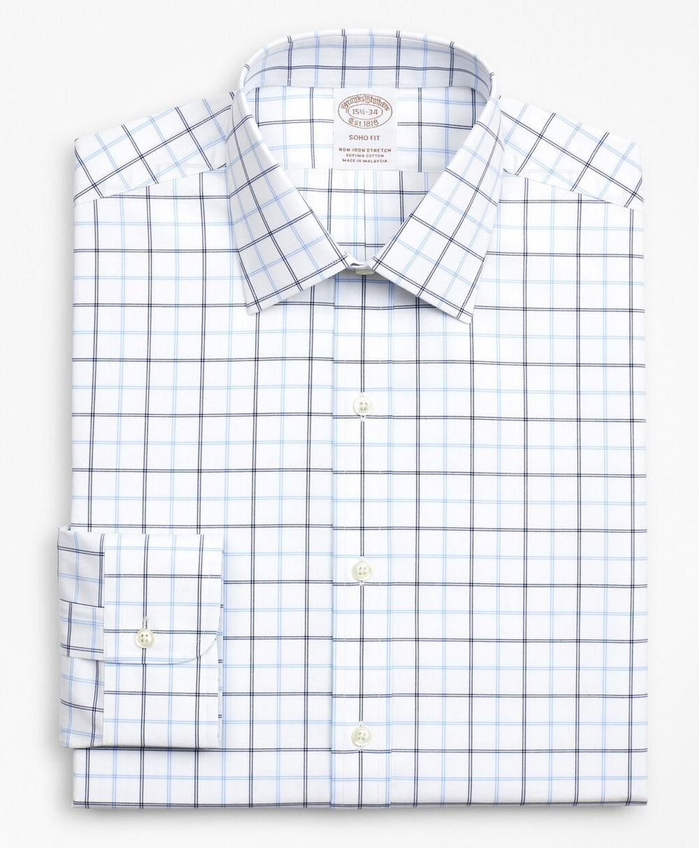 Stretch Soho Extra-Slim-Fit Dress Shirt, Non-Iron Poplin Ainsley Collar Double-Grid Check