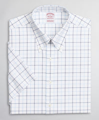 Stretch Madison Classic-Fit Dress Shirt, Non-Iron Twill Short-Sleeve Double-Grid Checkk