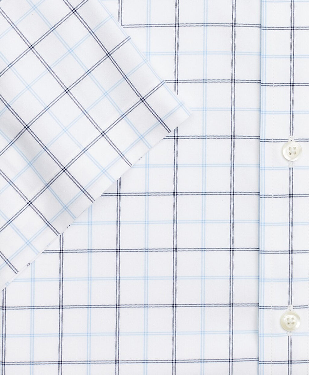 Stretch Regent Fitted Dress Shirt, Non-Iron Twill Short-Sleeve Double-Grid Check