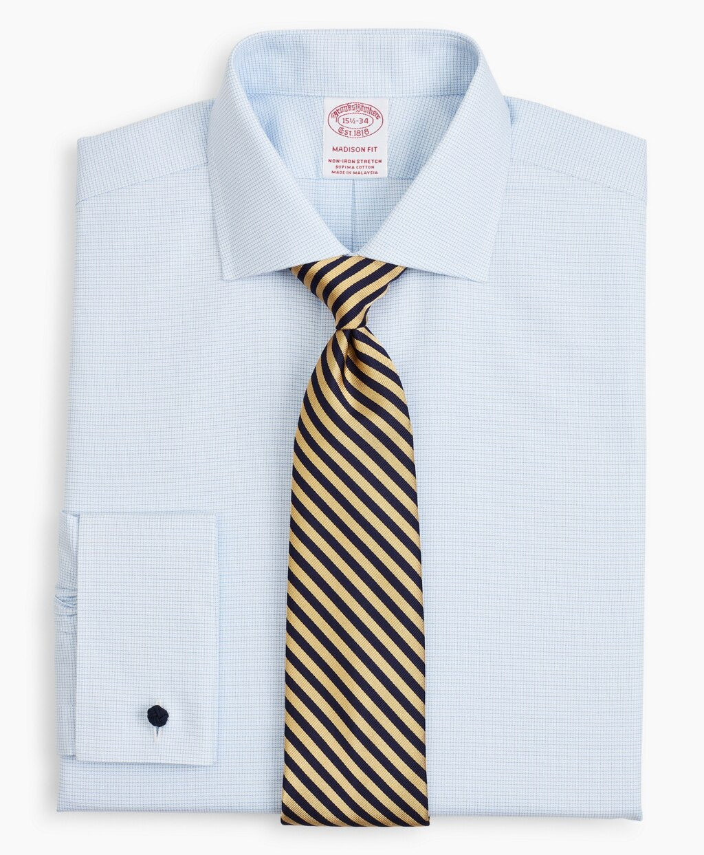 Stretch Madison Classic-Fit Dress Shirt, Non-Iron Twill English Collar French Cuff Micro-Check