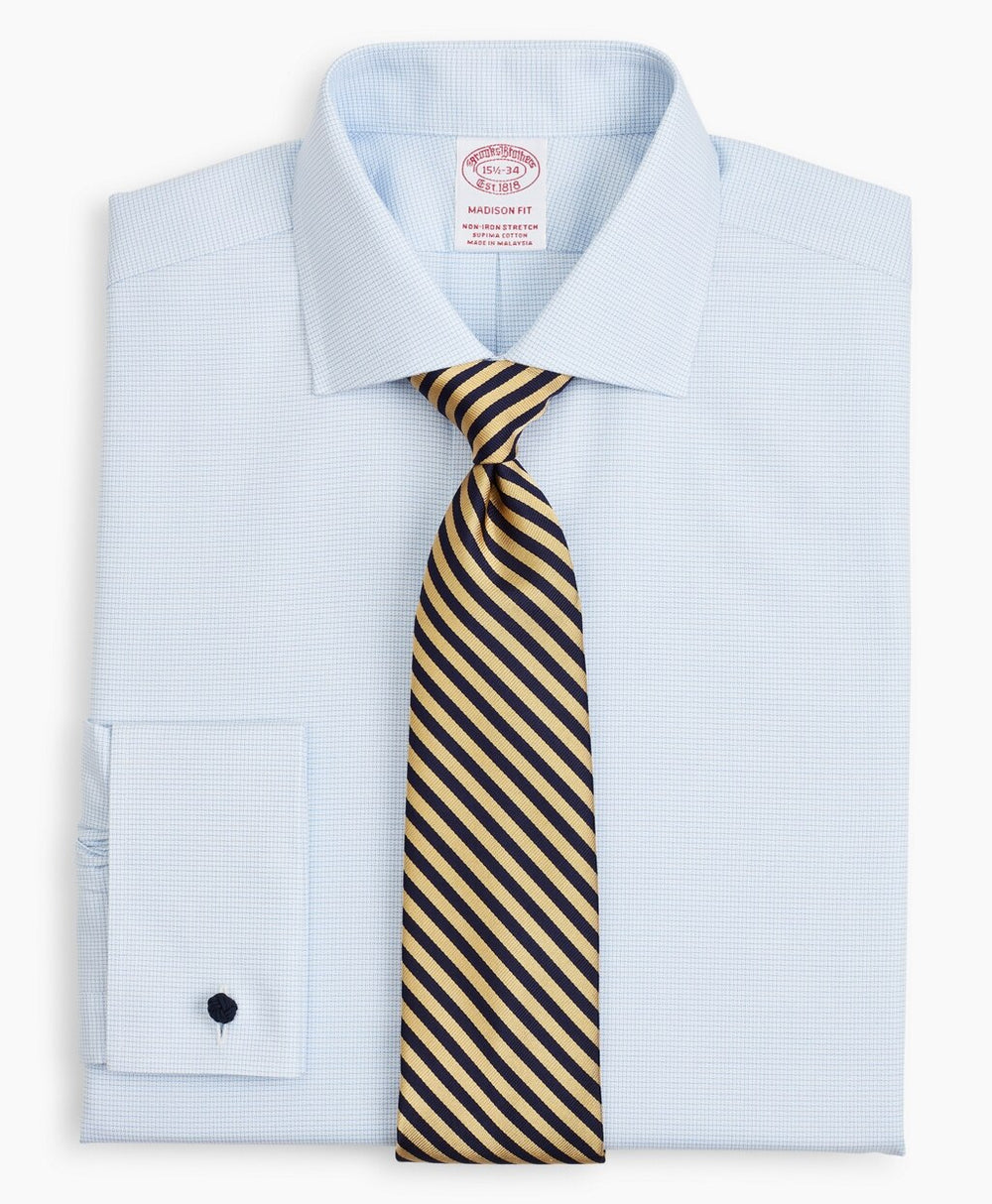 Stretch Madison Classic-Fit Dress Shirt, Non-Iron Twill English Collar French Cuff Micro-Check